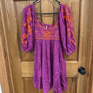 Free People Wedgewood Mini Dress Purple Embroidered S